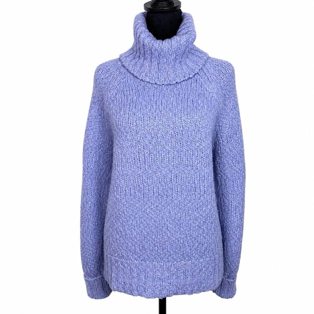 J Crew Wool Alpaca Small Turtleneck Chunky Textured Knit Lilac Pullover Sweater